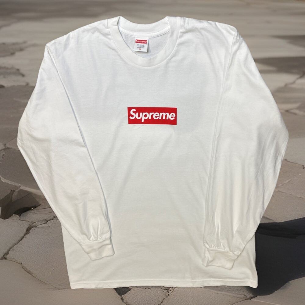 Supreme Box Logo Long Sleeve Tee White Size Medium. Red Box Logo.
